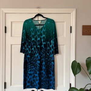 Chico’s Size 1 Marie Midi Sheath Dress Ombré Animal Print Leopard Chicos Medium